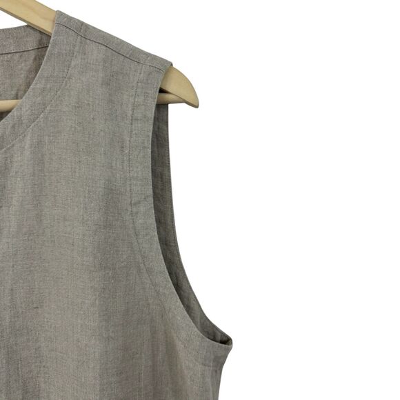 Eileen Fisher Large Organic Linen Button Up Vest Tank Top Brown Tie Back Womens - Picture 6 of 11